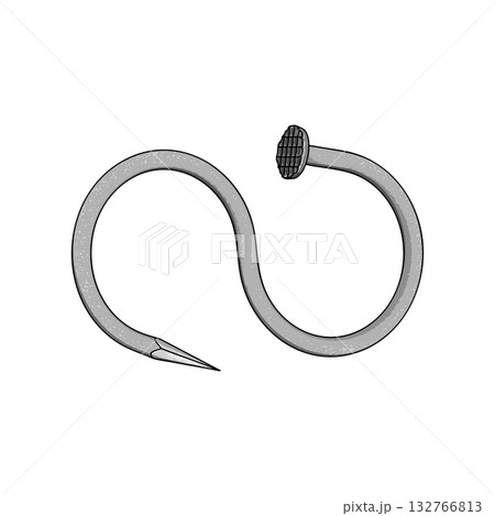 Nail or Hobnail Stainless Steel and Iron Pins on White Background. Construction and Wooden Work Equipment. Vector Illustration. 132766813