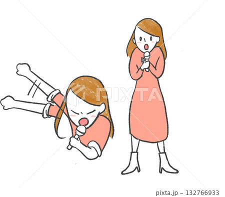 歌を熱唱する女性 132766933