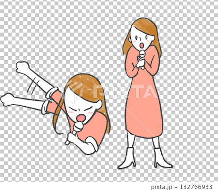 歌を熱唱する女性 132766933