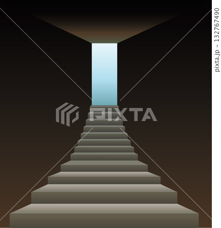 真っ暗な洞穴からの上り階段・出口のイラスト 132767490