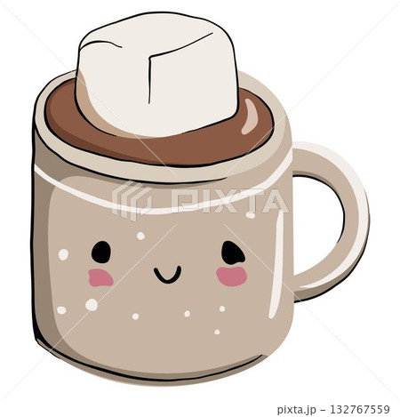 Coffee mug with marshmallow, vector illustration on white background. Coffee mug with marshmallow, vector illustration on white background. 132767559