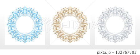 Set of decorative frames Elegant vector element for design in Eastern style, place for text. Floral colored borders. Lace illustration for invitations and greeting cards 132767583