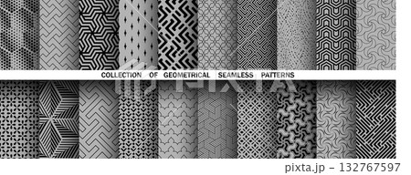 Geometric set of seamless black and gray patterns. Simple vector graphics Geometric set of seamless black and gray patterns. Simple vector graphics 132767597