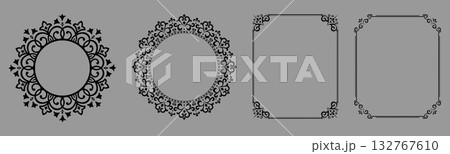 Set of decorative frames Elegant vector element for design in Eastern style, place for text. Floral black and gray borders. Lace illustration for invitations and greeting cards 132767610
