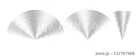 Dotted sound wave signal set. Radial radio or music audio icon collection. Rippled radar element sign bundle. Black dashed curved impulse or vibration pack. Echo soundwave symbols. Vector illustration 132767868