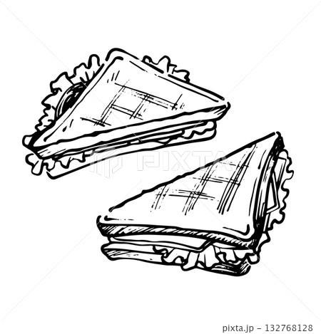 ホットサンドの手書きイラスト モノクロ ホットサンドの手書きイラスト モノクロ 132768128