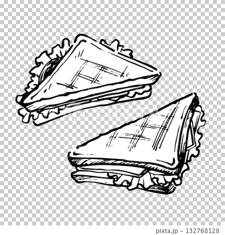 ホットサンドの手書きイラスト モノクロ ホットサンドの手書きイラスト モノクロ 132768128