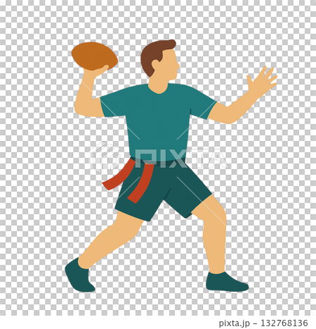 男子在腰旗橄欖球比賽中投擲球 132768136