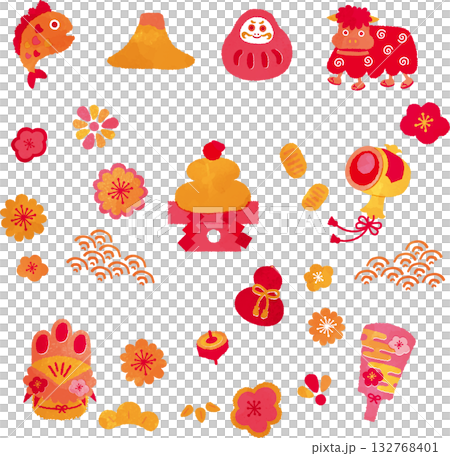 暖色調的新年幸運符插畫 132768401