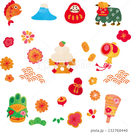 お正月縁起物イラストセット お正月縁起物イラストセット 132768440