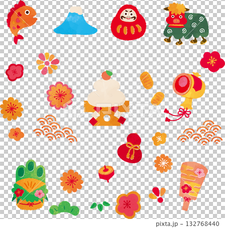 お正月縁起物イラストセット お正月縁起物イラストセット 132768440