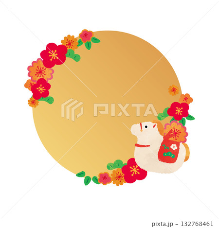 午年の丸型フレームデザインテンプレート 132768461