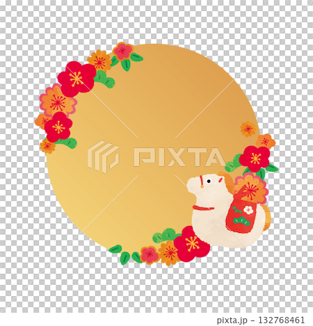 午年の丸型フレームデザインテンプレート 132768461