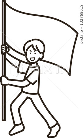 旗をふる男性医師のイラスト 線画のみ 旗をふる男性医師のイラスト 線画のみ 132768615