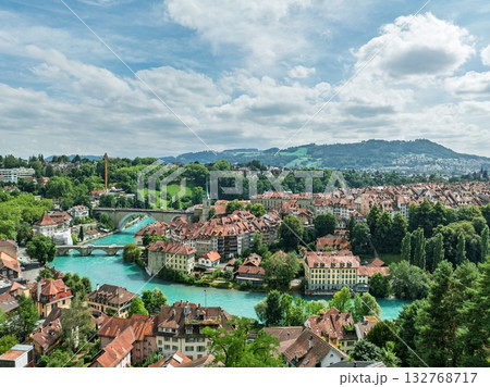 Bern, Switzerland A Panoramic View of the Old City Along the Aare River, Landscape, Europe Bern, Switzerland A Panoramic View of the Old City Along the Aare River, Landscape, Europe 132768717