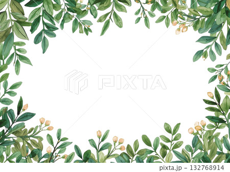 グリーンリーフ枠 素材 PNG 透明背景 132768914