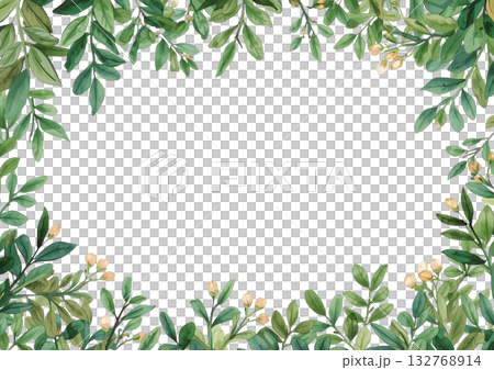 グリーンリーフ枠 素材 PNG 透明背景 132768914