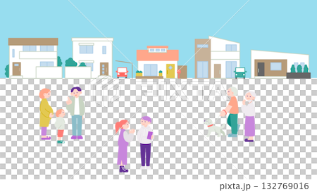 青空の下の街並みと穏やかな人々の暮らしのイメージイラスト 青空の下の街並みと穏やかな人々の暮らしのイメージイラスト 132769016