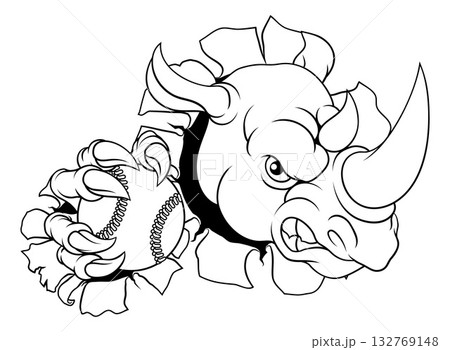 Rhino Rhinoceros Baseball Softball Sports Mascot 132769148