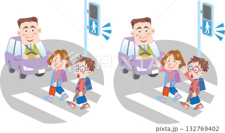 交通安全<横断歩道&子供&車(ビジネスマン)> 交通安全<横断歩道&子供&車(ビジネスマン)> 132769402
