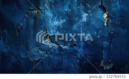 《AI画像》劣化して塗装の剥がれた青い壁 132769533