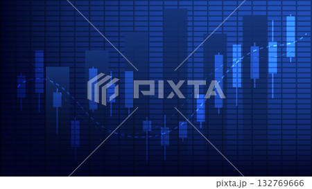 stock market and business investment. candlesticks chart with graphic bar graph on blue background stock market and business investment. candlesticks chart with graphic bar graph on blue background 132769666
