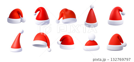 Collection of 3d Christmas santa hat Collection of 3d Christmas santa hat 132769797
