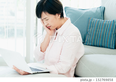 リビングでパソコンを操作する中高年女性 132769858