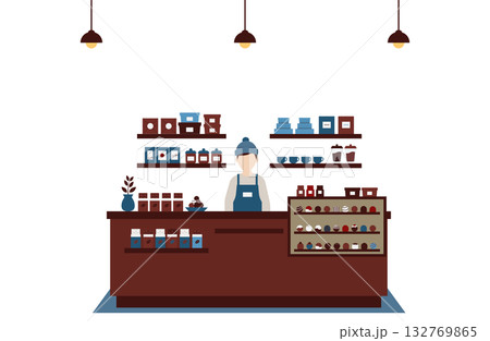 シックな色合いのチョコレートショップ店内イラスト 132769865