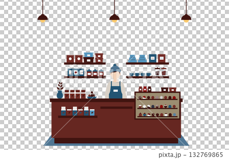 シックな色合いのチョコレートショップ店内イラスト 132769865