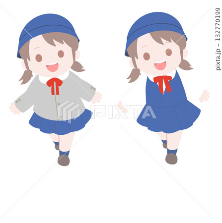 制服を着た幼稚園児が走っているイラスト 132770199