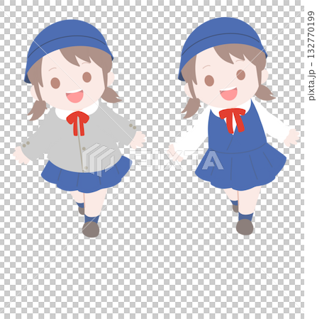 制服を着た幼稚園児が走っているイラスト 132770199