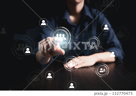 CRM concept integrates digital customer management, global network interface, offering ideal customer relationship strategies, marketing automation, sales solutions to enhance business performance. CRM concept integrates digital customer management, global network interface, offering ideal customer relationship strategies, marketing automation, sales solutions to enhance business performance. 132770473