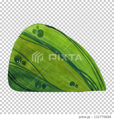 A stylized, cartoonish green hill. Hand-drawn watercolor illustration. Suitable for scrapbooking, cards, and children's construction kits. Travel, adventure, nature 132770688