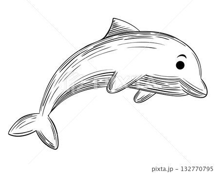 Cute Dolphin Hand Etched Sketch 132770795