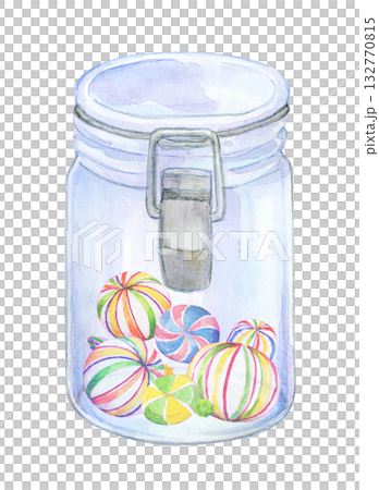 水彩插畫,手繪插畫,玻璃罐裡的糖果 水彩插畫,手繪插畫,玻璃罐裡的糖果 132770815