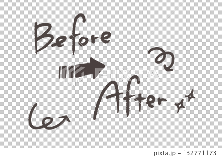 鉛筆で書いたような手書き風ビフォーアフターと矢印のセット 鉛筆で書いたような手書き風ビフォーアフターと矢印のセット 132771173