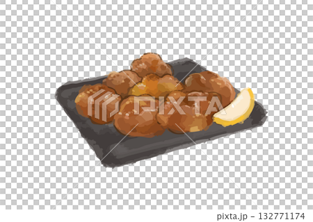 オシャレな水彩唐揚げのイラスト素材 オシャレな水彩唐揚げのイラスト素材 132771174