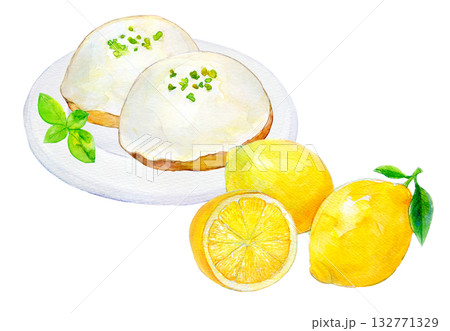 水彩イラスト 手描きイラスト レモンケーキ 水彩イラスト 手描きイラスト レモンケーキ 132771329