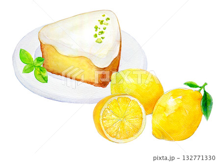 水彩イラスト 手描きイラスト レモンケーキ 水彩イラスト 手描きイラスト レモンケーキ 132771330