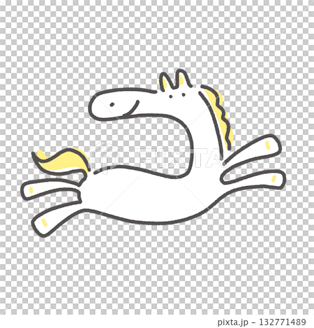 A cute white horse running with a smile and energy 2026 New Year's material 132771489