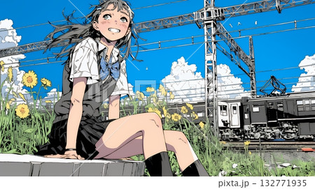 電車で通学している女子高生