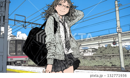 電車で通学している女子高生