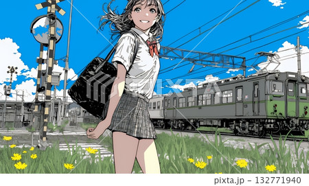 電車で通学している女子高生