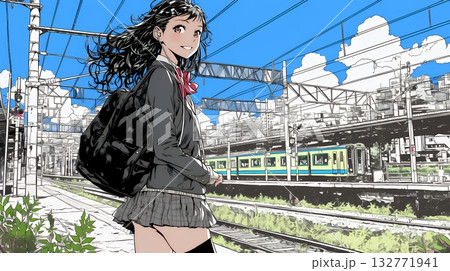 電車で通学している女子高生