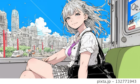 電車で通学している女子高生