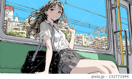 電車で通学している女子高生