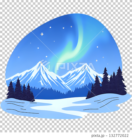 以北極光為背景的雪山景觀插圖 132772022