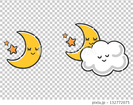 Cute cloud and moon (with face) vector Cute cloud and moon (with face) vector 132772075