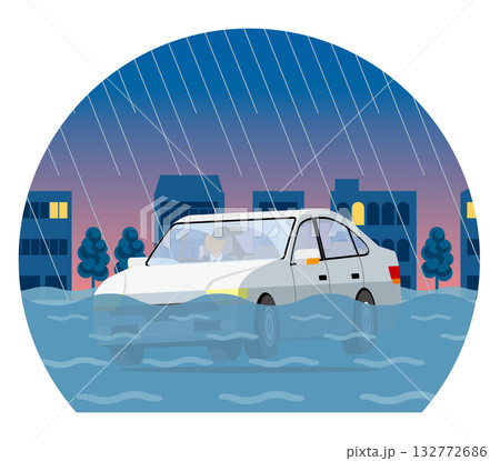 冠水した車_夜間_ドーム型 132772686